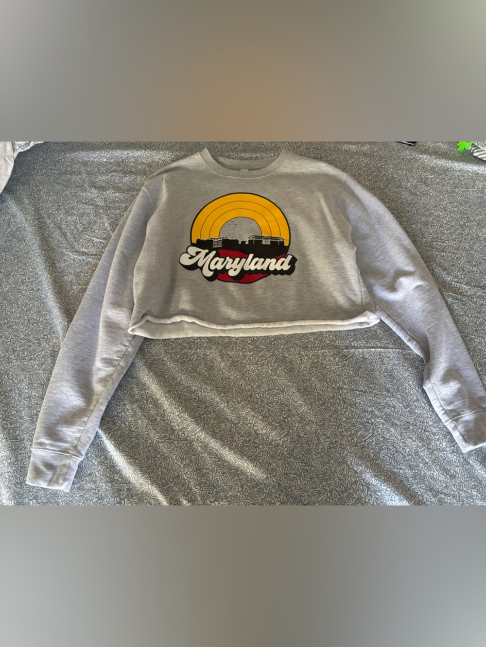 Gray Cropped University of Maryland Pullover